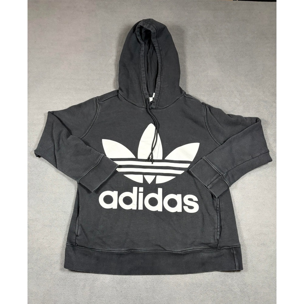 Adidas Hoodie Women Medium Black Trefoil Logo Pullover Long Sleeve